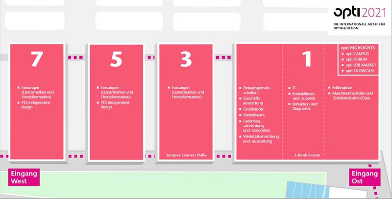 Schema des Hallenplans der opti 2021